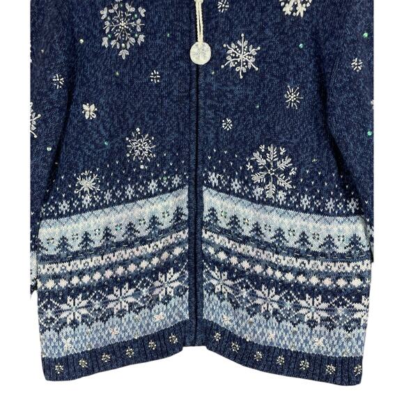Heirloom Collection Vintage Beaded Snowflake Sweater Jacket Blue Women’s Large - Picture 3 of 15